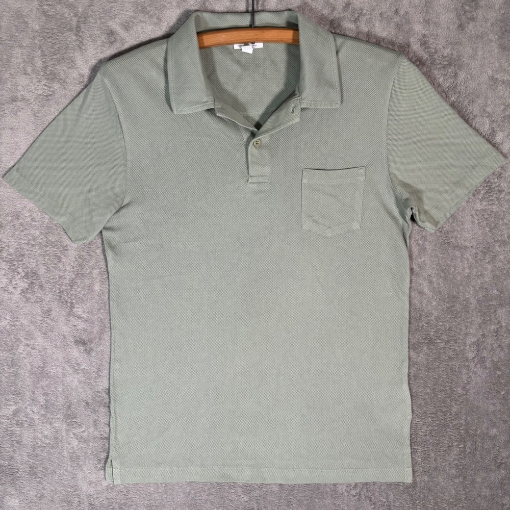 Sunspel Mens Pique Polo Shirt Sage Green Cotton Short Sleeve Pocket Size S Mesh